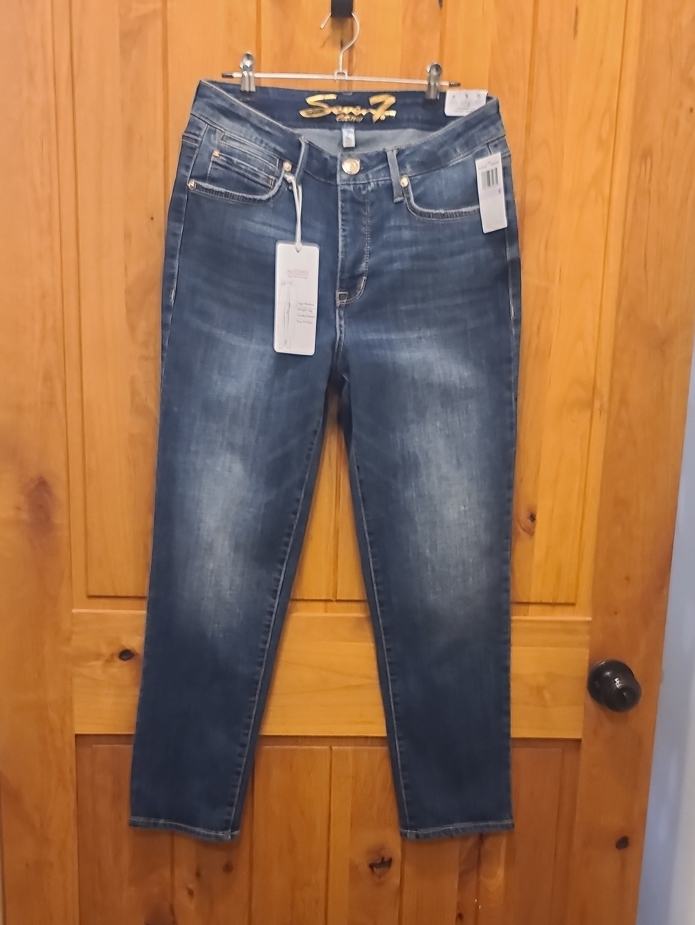 Seven7 Women's Ankle Crop Jeans in Dark Blue Wash